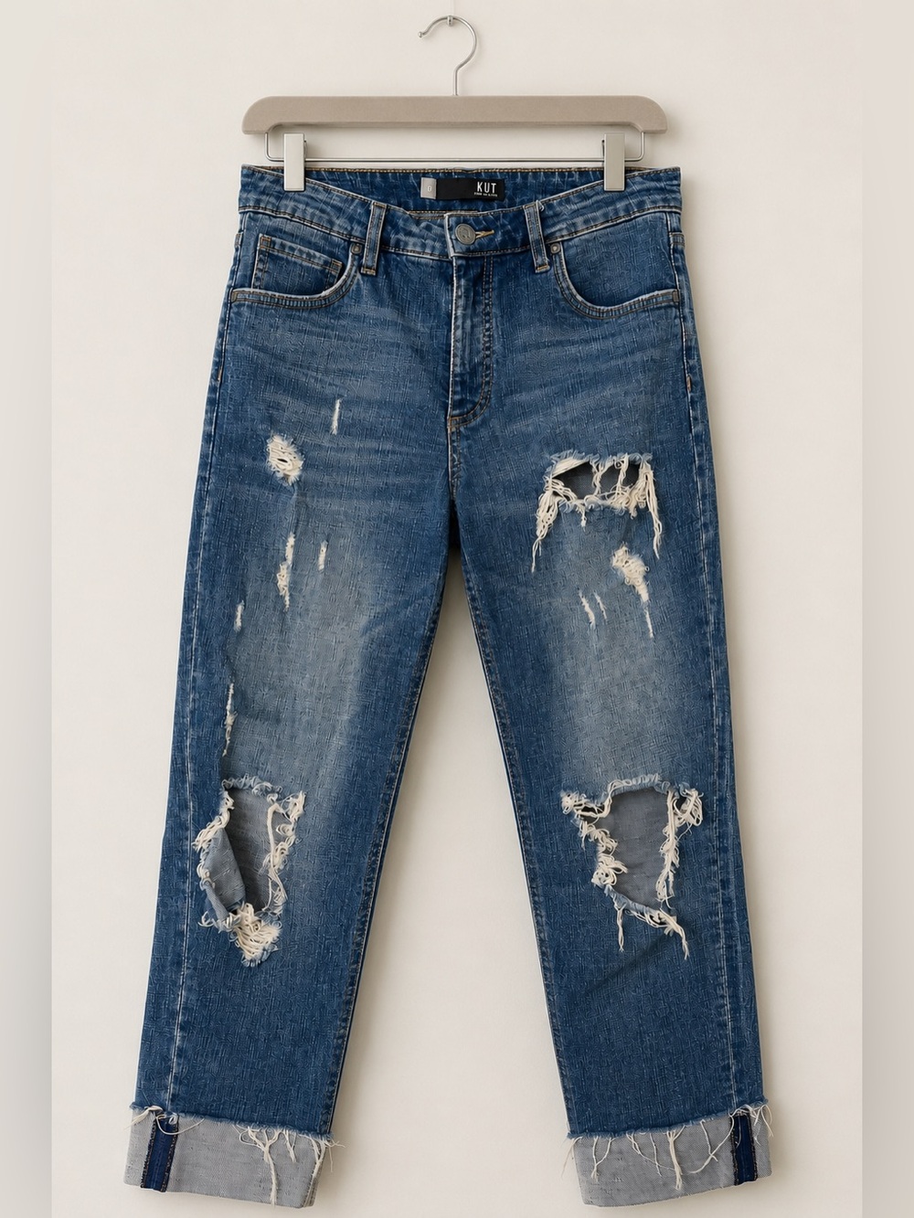 KUT From The Kloth Catherine Fab Ab Distressed Boyfriend Jeans Raw Hem Size 6